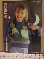 Vintage Paton's Knitting Pattern Girl's DK Owl & Pussy Cat Motif Sweater B8403