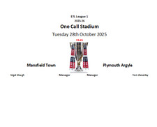 Mansfield Town v Plymouth Argyle 28-10-25 League 1 Unofficial Team Sheet