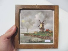 Vintage Ceramic Tile Dutch River Windmill Countryside Scene Castle Boat Farm Old