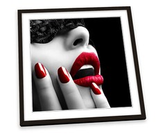 Red Lipstick Beauty Salon Black FRAMED ART PRINT Picture Square Artwork