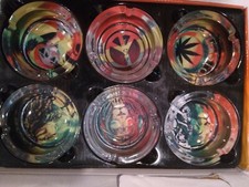 6x PACK RASTA JAMAICA  RASTA BOB MARLEY Round Glass Ashtray 3.5" Wide Ash Tray 