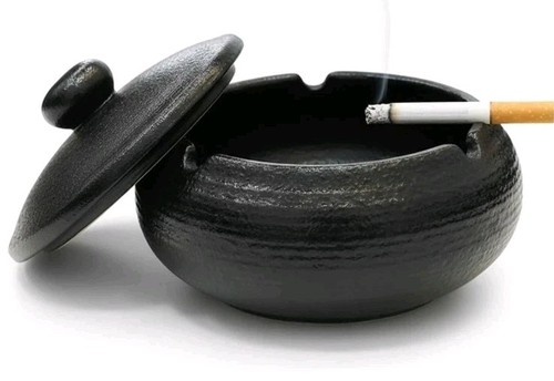 Ceramic ashtray black desktop - black,