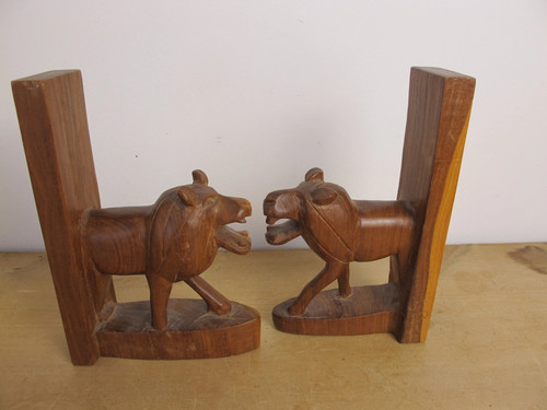 Vintage wooden lion book ends