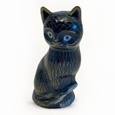 Vintage Cloisonné Enamel Cat Figurine – Black & Gold Chinese Miniature Decor