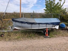 14ft GRP Lugsail Dinghy Boat and Road Trailer, Fibreglass hull 14 foot
