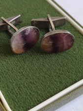 Vintage 925 Sterling Silver & Derbyshire Blue John Cufflinks - 8.8g