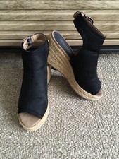 River Island Black Espadrille Wedge Black Peep Toe Wedges UK 5