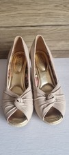 Hotter Chloe Wedge Sandals Peep Toe Beige Size UK 6 EU 39 