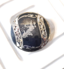 Vintage Siam Sterling Silver Thai Dancer Brooch Round Niello Lapel Pin