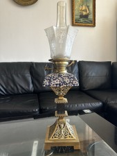 Antique Porcelain Brass Oil Lamp