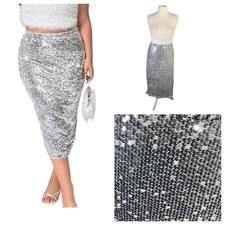 Silver Skirt Size 24 (4XL) Wiggle Stretchy Plus Sequins Elasticated  ~ NEW  NWOT