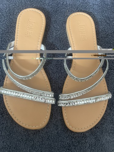 Silver diamante slip flat - silver, on