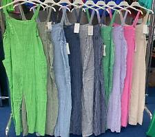 New Ladies Womens Italian Lagenlook  Stripe Cotton Dungarees - UKsize12 14 16 18