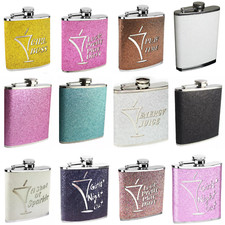 6oz Hip Flask Stainless Steel Various Glitter Beautiful Ladies Design Sparkle UK