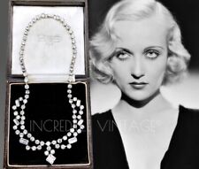 Vintage Art Deco Clear Rhinestone Swag Necklace 1940s Emerald Cut Bridal Gift