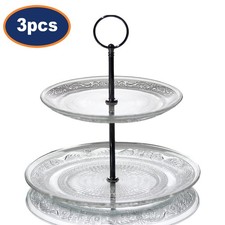 3pc 2 Tier Glass Cake Stand