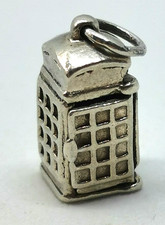 VINTAGE, SILVER CHARM / PENDANT, TELEPHONE BOX WITH OPENING DOOR
