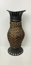 Vintage Woven Wicker and Metal Vase 16” Tall Home Decor Gifts