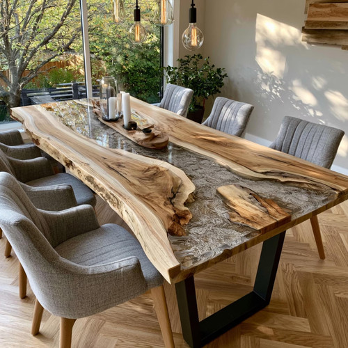 Live edge walnut epoxy dining - walnut,
