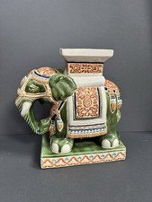 Vintage Asian Indian Elephant Pottery Ceramic Glazed Statue Plant Holder Stand