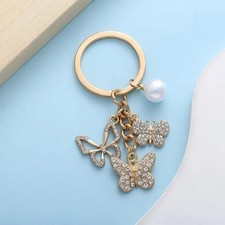Butterfly Pearl Keychain with Rhinestone Accents (OfficeA) *