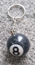 BILLIARDS POOL | Sports No. 8 Black Ball Keychain Keyring Silver | GIFT IDEA