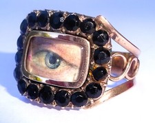 Rare Antique Georgian (circa 1821) Rose Gold Lovers Eye Mourning Ring, Size S1/2
