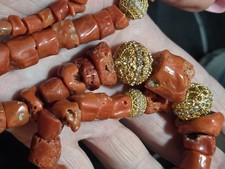 Vintage Red Raw Chunky Coral With Goldplated Filigree Bead Spacers