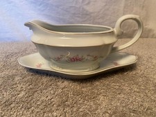 Gravy Boat & Drip Tray  Rose Garland Real Brazil Fine Porcelain