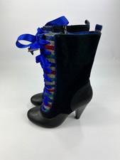 Poetic Licence Downtown Darling Womens Heeled Boots UK 3 Mid-Calf Tweed Lace Up