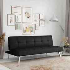 Convertible Folding Futon Sofa Bed Black Fabric Upholstered Modern Sleep Couch