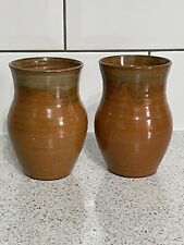 PAIR OF DONALD BECKLEY BROWN STUDIO POTTERY VASES ISLE OF WIGHT IOW