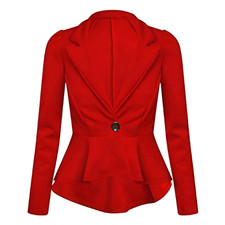 Ladies Long Sleeved Peplum Blazer Jacket Size Button Closure 8 - 16