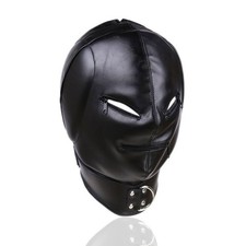 Faux Leather Padded Bondage Fetish Gimp Hood Mask Black Lace Up Zip Eyes Mouth 