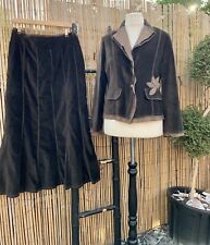 Per Una M&S Brown Velvet & Tweed 2 Pc Suit Jacket & Skirt Set Pagan Boho 16 18 L
