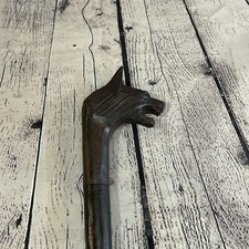 Wolf Head 90cm Tribal African Walking Stick Cane Hand Carved Dark Wood