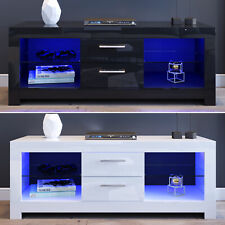 130cm TV Unit Cabinet LED Light With 2 Drawers Black/White High Gloss Doors