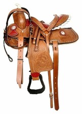 15" Premium Western Barrel Racing Horse Tack Leather Saddle with set .