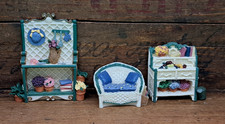 VINTAGE DOLLS' HOUSE CERAMIC GARDEN/CONSERVATORY FURNITURE, PLANTS, ACCESSORIES