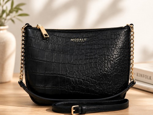 Modalu black croc leather - black,