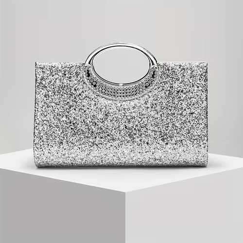 Silver glitter evening clutch - glitter,