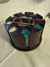 Wooden poker chip carousel set with chips and cards