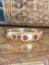 9ct  Gold & Garnet  3 Stone Gypsy Ring, Size R.5, Hallmarked !!