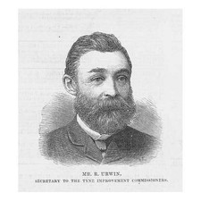 Mr R Urwin Secretary of Tyne Improvement Commissioners - Antique Print 1884