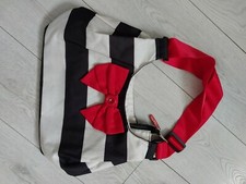 cossato pram bag never used black and cream stripe red bow