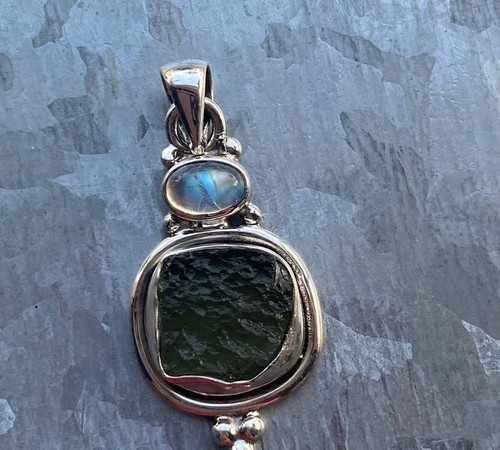 Moldavite moonstone pendant - moldavite,