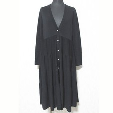 Rene Pearl Button Long Sleeve Tiered Knit Dress, Size 36, Black Women USED