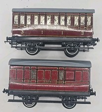 2x VINTAGE HORNBY O GAUGE LMS 1st/3rd PASSENGER COACH & BRAKE/GUARDS VAN A