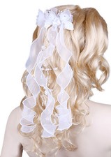 GIRL COMMUNION HEADPIECE/BRIDAL WEDDING RIBBON BOW VEIL,Beads & Diamantes 08351 