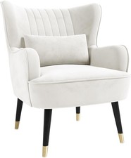 Modern Velvet Armchair with Lumbar Pillow Wing Back Accent Chair